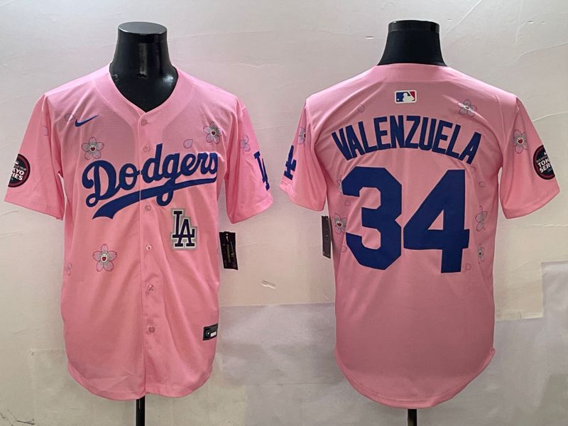 Men Los Angeles Dodgers #34 Valenzuela Pink Sakura Edition 2025 Nike MLB Jersey style 10->los angeles dodgers->MLB Jersey